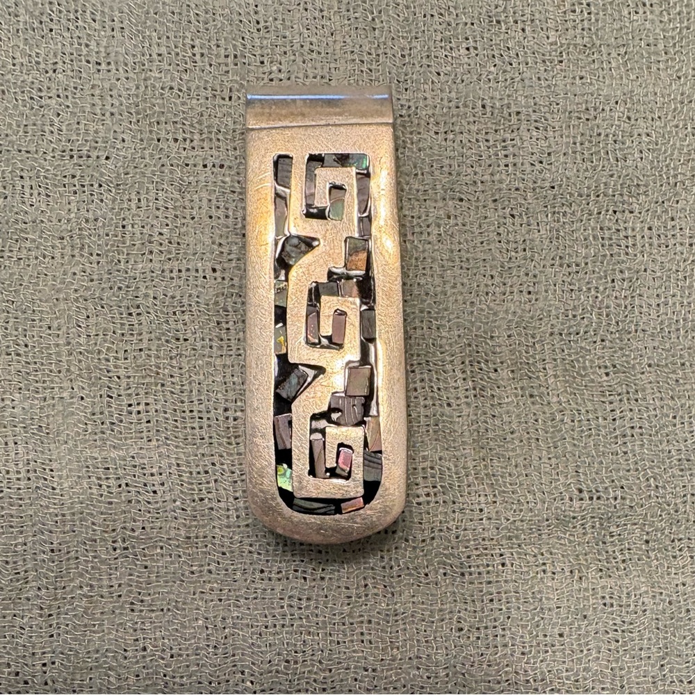 Sterling Silver Geometric Stone Money Clip Vintage
